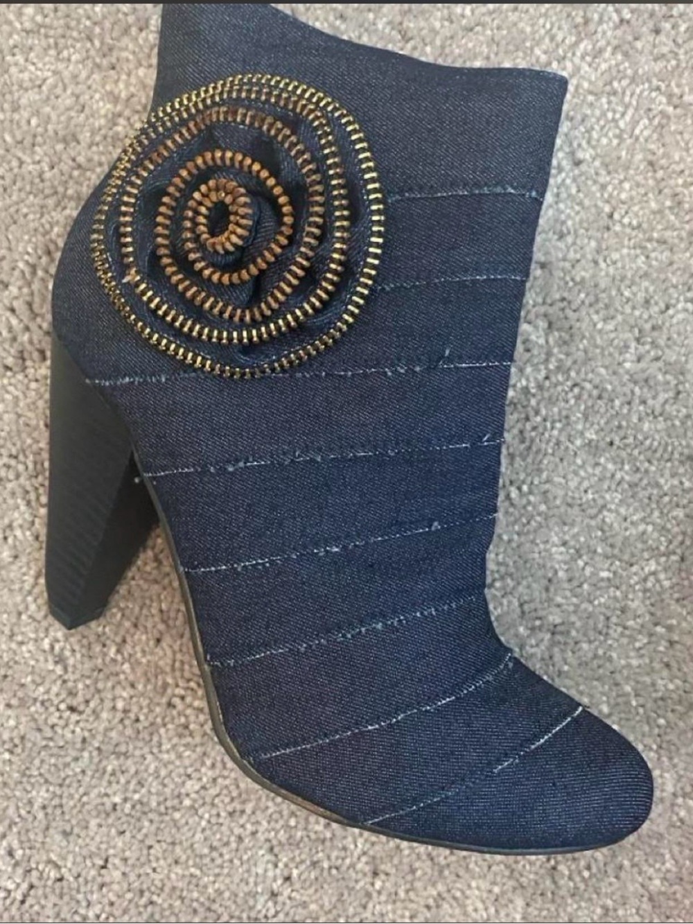 Dark Blue Denim Spiral Zip Detail Women's Ankle Boot